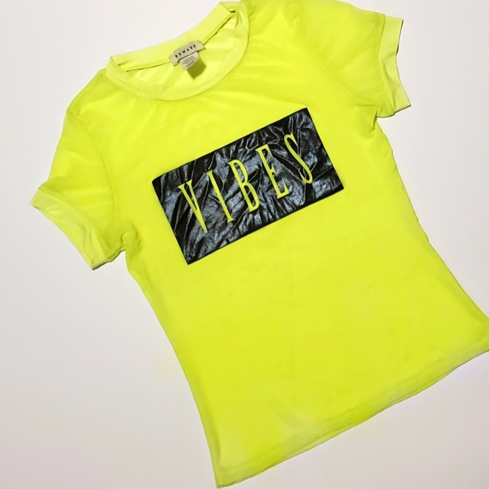 Beware "Vibes Alive" Neon Yellow Mesh Shirt
